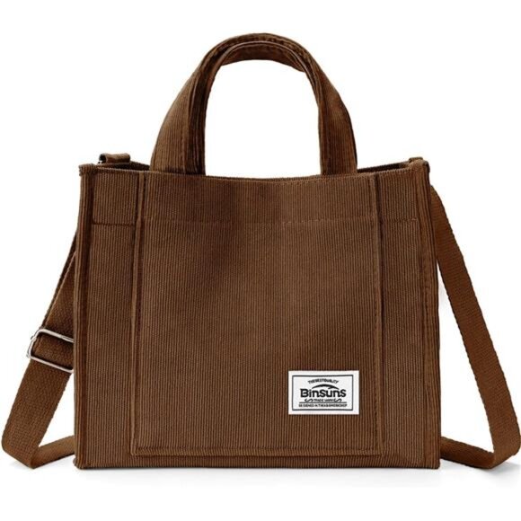 Corduroy Tote Bag for Women Small-brown - Picture 1 of 6